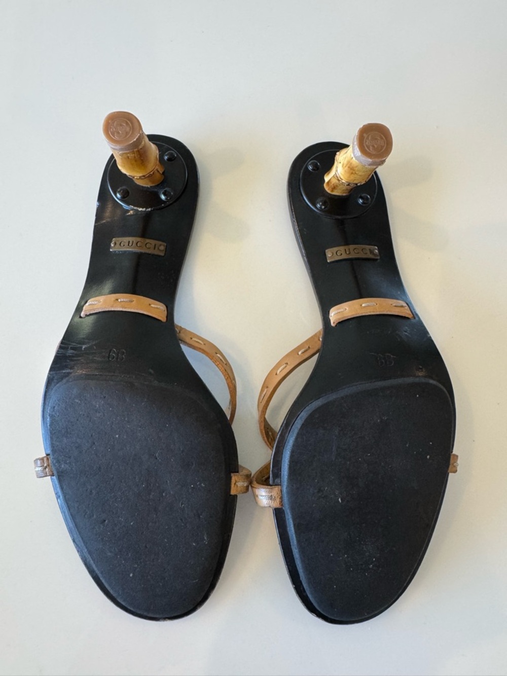Vintage Gucci Tom Ford Bamboo Heel Black Leather Slip On Mules Sandals 6 Y2K - Picture 6 of 8